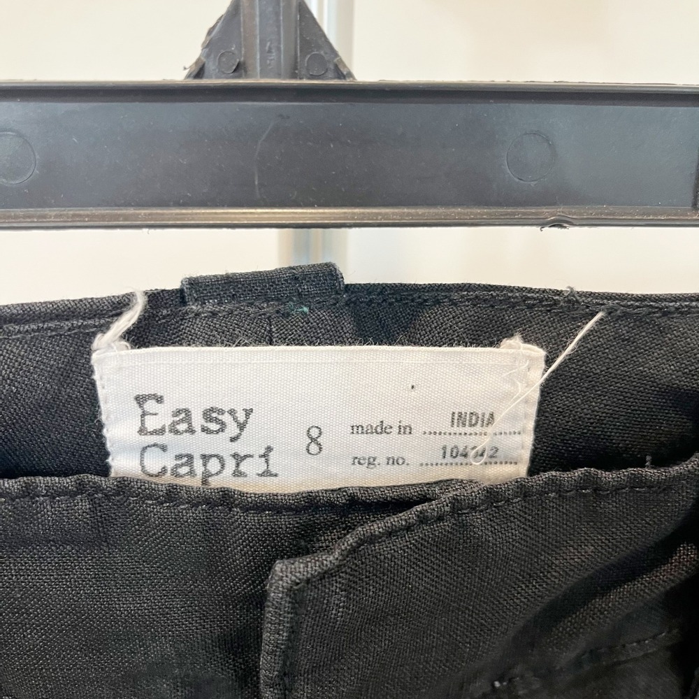 George & Martha Black Linen Easy‎ Capri Pants Womens Size 8 Cuffed Crop Trousers - Picture 4 of 8